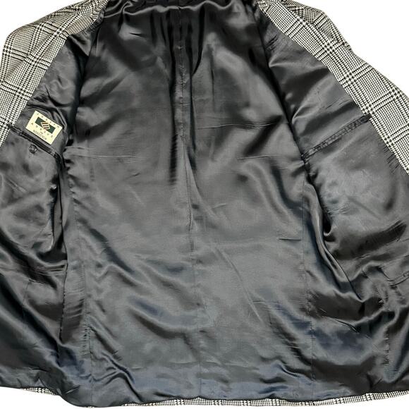 Joseph Abboud Mens Sport Coat Blazer Two Button Houndstooth Black Wool Blend 46R - Picture 4 of 8